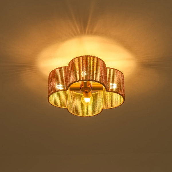 Chandelierias-4-Lobed Raffia Yarn Woven Flower Scallop Drum Semi-flush Mount-Semi Flush-2-Pack-