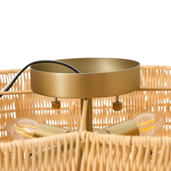 Chandelierias-4-Lobed Scalloped Drum Rattan Semi-flush Mount-Semi Flush-Light Brown-2-Pack