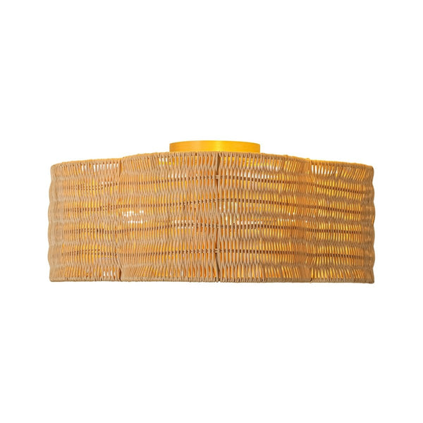 Chandelierias-4-Lobed Scalloped Drum Rattan Semi-flush Mount-Semi Flush-Light Brown-2-Pack