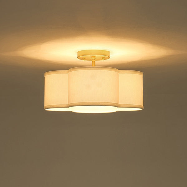 Chandelierias-4-Lobed White Linen Flower Scallop Drum Semi-flush Mount-Semi Flush-2-Pack-