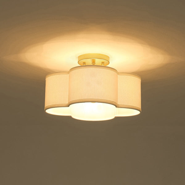 Chandelierias-4-Lobed White Linen Flower Scallop Drum Semi-flush Mount-Semi Flush-2-Pack-