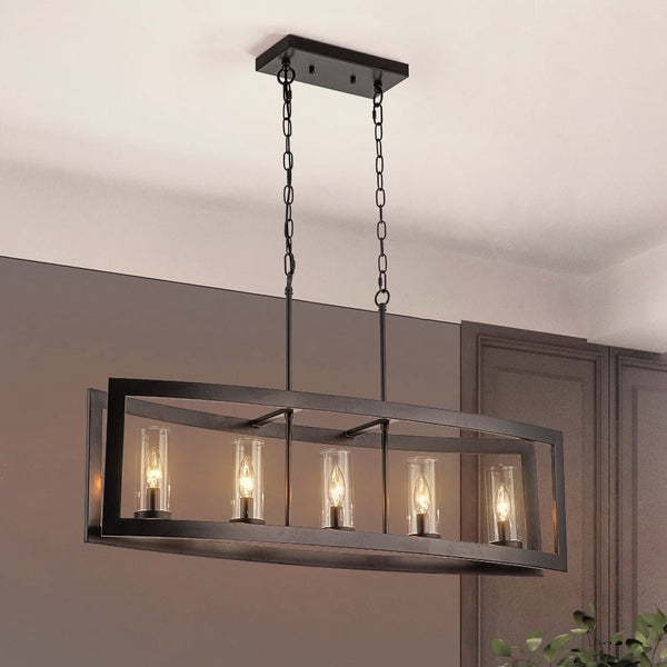 Chandelierias-5-Light Clear Glass Kitchen Island ORB Metal Chandelier-Chandeliers-Oil Rubbed Bronze (Back-Order)-5 Bulbs