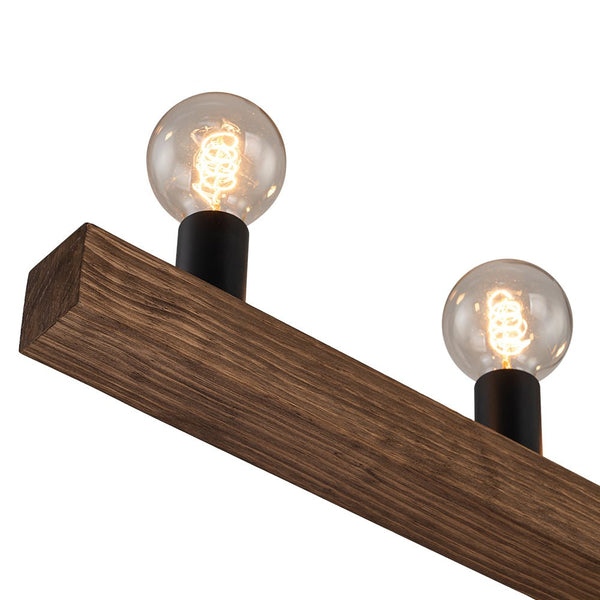 Chandelierias - 5 - Light Farmhouse Natural Wooden Linear Chandelier - Chandeliers - Matte Black & Wood Grain -