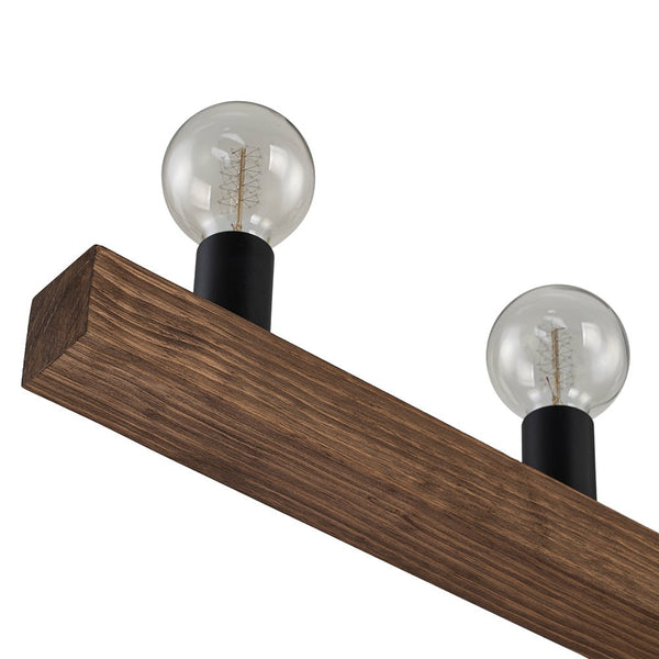 Chandelierias - 5 - Light Farmhouse Natural Wooden Linear Chandelier - Chandeliers - Matte Black & Wood Grain -