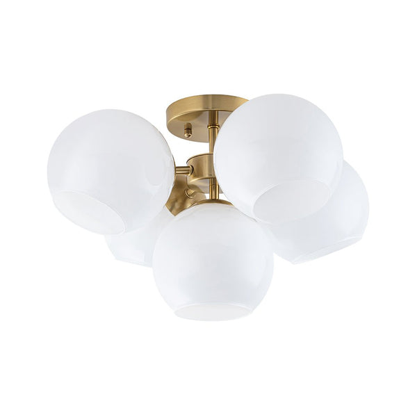 Chandelierias - 5 - Light Opening Opal Glossy Glass Semi - flush Mount - Semi Flush - Brass -