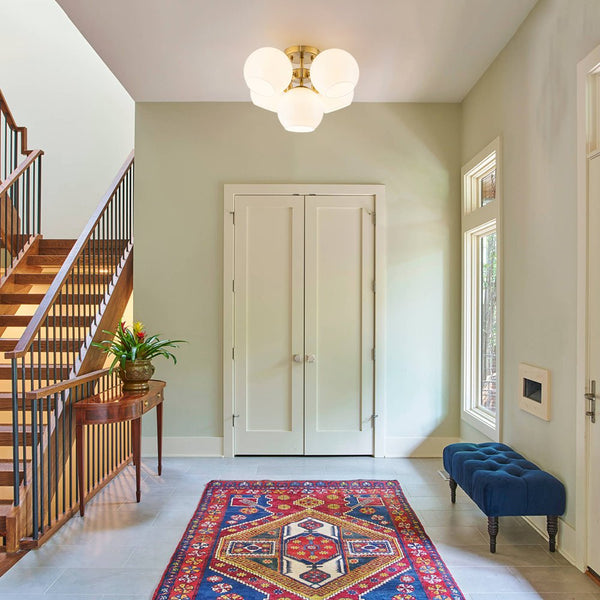 Chandelierias - 5 - Light Opening Opal Glossy Glass Semi - flush Mount - Semi Flush - Brass -