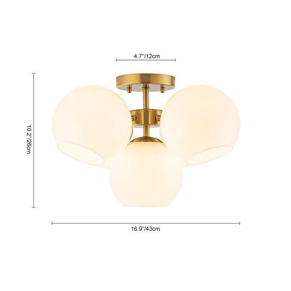 Chandelierias - 5 - Light Opening Opal Glossy Glass Semi - flush Mount - Semi Flush - Brass -