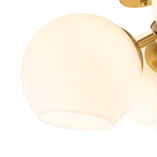 Chandelierias - 5 - Light Opening Opal Glossy Glass Semi - flush Mount - Semi Flush - Brass -