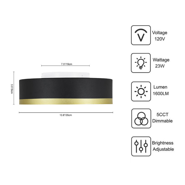 Chandelierias - 5CCT Selectable Dimmable LED Round Drum Flush Mount Ceiling Lamp - Flush Mount - Black - 1 - Pack