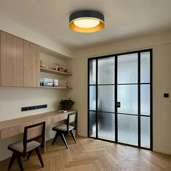 Chandelierias - 5CCT Selectable Dimmable LED Round Drum Flush Mount Ceiling Lamp - Flush Mount - Black - 1 - Pack