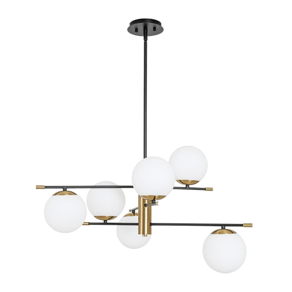 Chandelierias-6-Light Black Brass Staggered Frosted Glass Sputnik Tiered Chandelier-Chandeliers-Black + Brass-