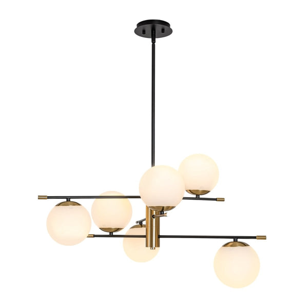 Chandelierias-6-Light Black Brass Staggered Frosted Glass Sputnik Tiered Chandelier-Chandeliers-Black + Brass-
