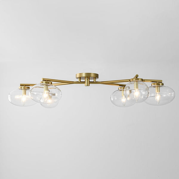 Chandelierias-6-Light Brass Clear Ovoid Glass Branch Semi-flush Mount-Semi Flush-Brass-