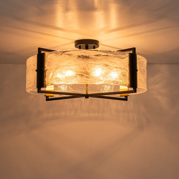 Chandelierias - 6 - Light Cloud Glass Drum Semi - Flush Mount Ceiling Light - Chandeliers - 6 Bulbs (Back - order & Arrive in 3 - 4 Weeks) -