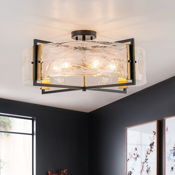 Chandelierias - 6 - Light Cloud Glass Drum Semi - Flush Mount Ceiling Light - Semi Flush - 6 Bulbs -