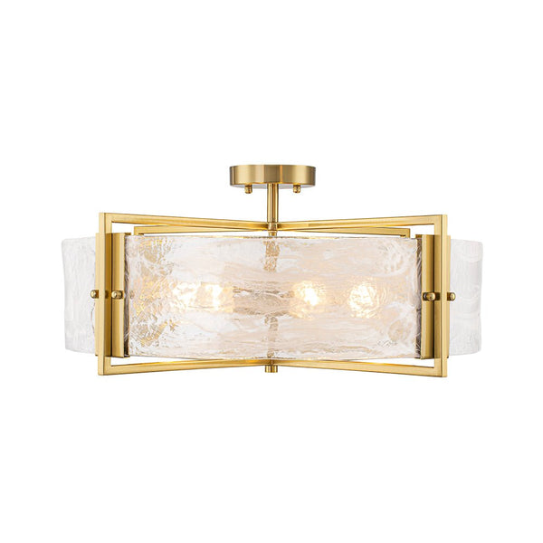 Chandelierias - 6 - Light Cloud Glass Drum Semi - Flush Mount Ceiling Light - Semi Flush - 6 Bulbs - Black & Gold