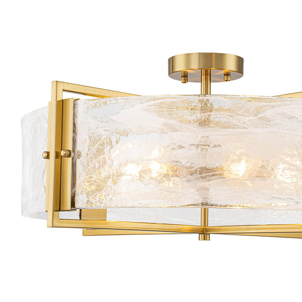 Chandelierias - 6 - Light Cloud Glass Drum Semi - Flush Mount Ceiling Light - Semi Flush - 6 Bulbs - Gold