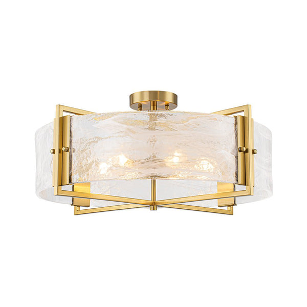 Chandelierias - 6 - Light Cloud Glass Drum Semi - Flush Mount Ceiling Light - Semi Flush - 6 Bulbs - Gold