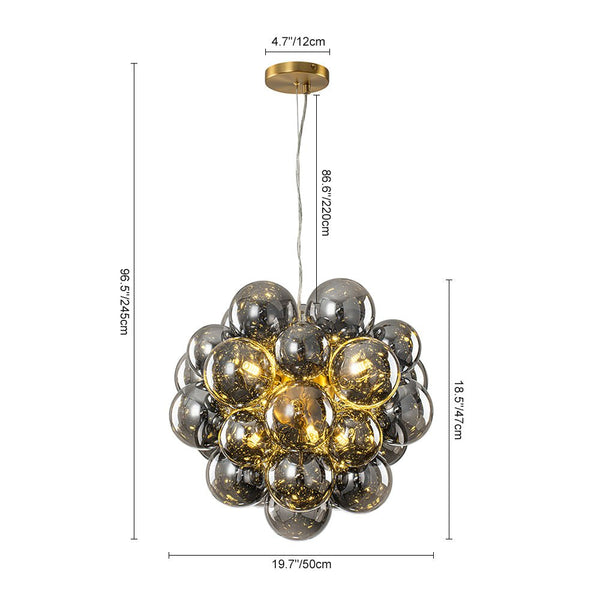 Chandelierias-6-Light Cluster Black Pearl Glass Bubble Chandelier-Chandeliers-Brass-