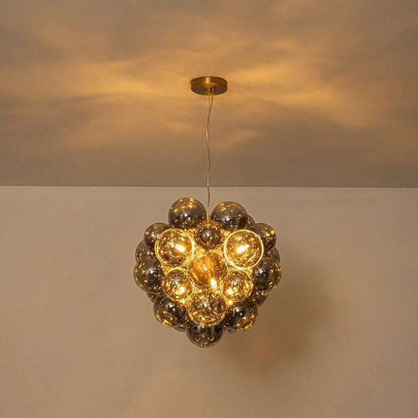 Chandelierias-6-Light Cluster Black Pearl Glass Bubble Chandelier-Chandeliers-Brass-