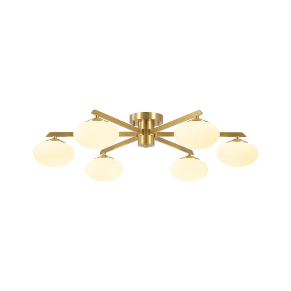 Chandelierias-6-Light Frosted Opaline Oval Glass Sputnik Semi-flush Mount-Semi Flush-Brass-