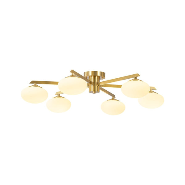 Chandelierias-6-Light Frosted Opaline Oval Glass Sputnik Semi-flush Mount-Semi Flush-Brass-