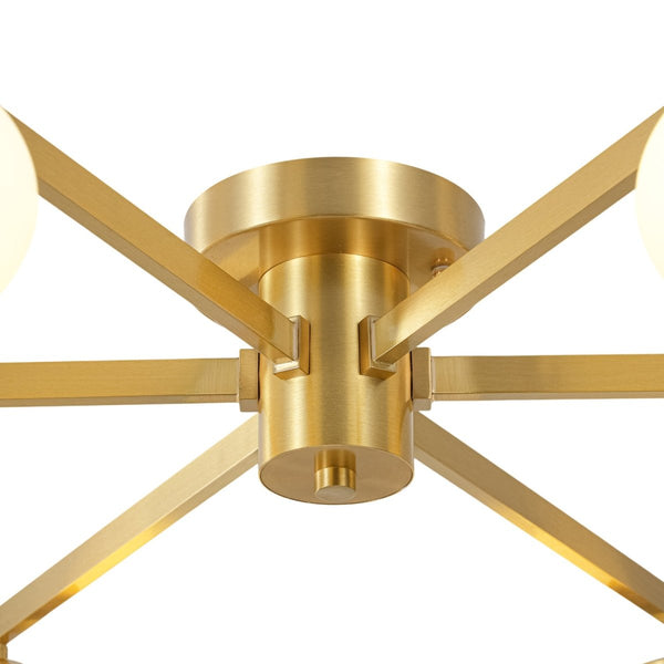Chandelierias-6-Light Frosted Opaline Oval Glass Sputnik Semi-flush Mount-Semi Flush-Brass-