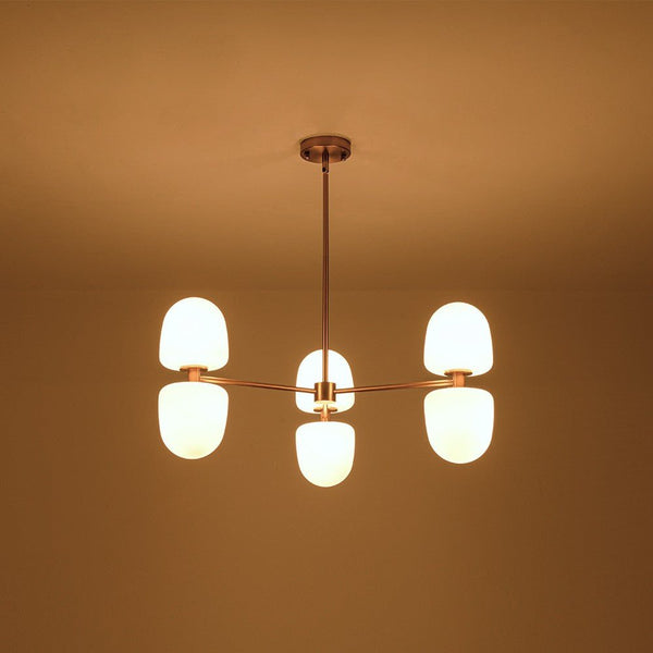 Chandelierias-6-Light Linear Sputnik Capsule Frosted Glass Semi-flush Chandelier-Chandeliers-Brass-