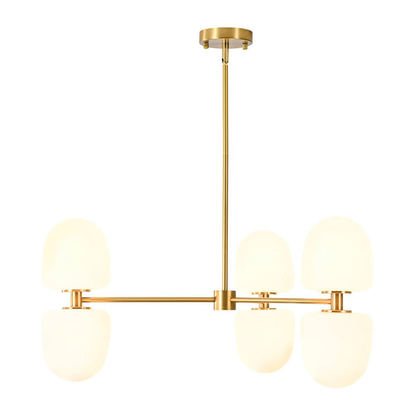 Chandelierias-6-Light Linear Sputnik Capsule Frosted Glass Semi-flush Chandelier-Chandeliers-Brass-