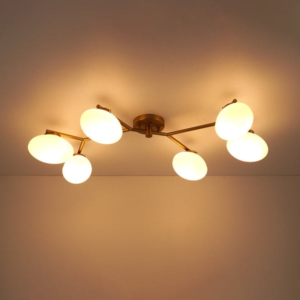 Chandelierias - 6 - Light Modern Etched Oval Glass Branch Semi - Flush Mount - Semi Flush - Black -