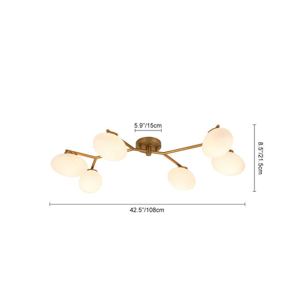 Chandelierias - 6 - Light Modern Etched Oval Glass Branch Semi - Flush Mount - Semi Flush - Black -