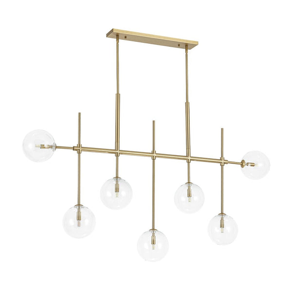 Chandelierias - 7 - Light Clear Glass Globe Modern Linear Chandelier - Chandeliers - Brass -