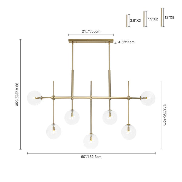 Chandelierias - 7 - Light Clear Glass Globe Modern Linear Chandelier - Chandeliers - Brass -