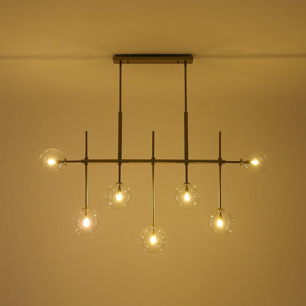 Chandelierias - 7 - Light Clear Glass Globe Modern Linear Chandelier - Chandeliers - Brass -