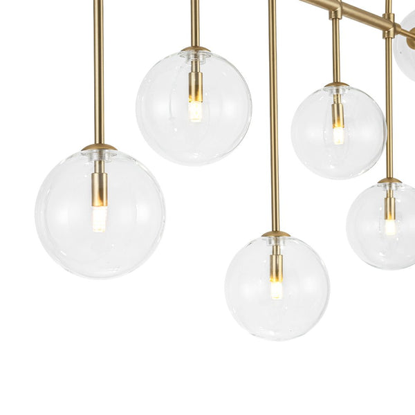 Chandelierias - 7 - Light Clear Glass Globe Modern Linear Chandelier - Chandeliers - Brass -