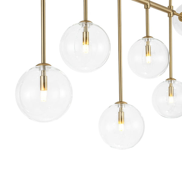 Chandelierias - 7 - Light Clear Glass Globe Modern Linear Chandelier - Chandeliers - Brass -