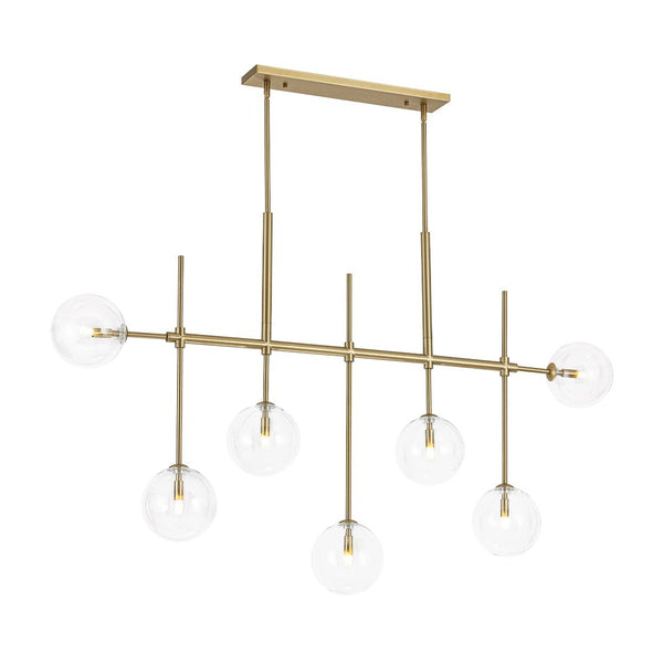 Chandelierias - 7 - Light Clear Glass Globe Modern Linear Chandelier - Chandeliers - Brass -