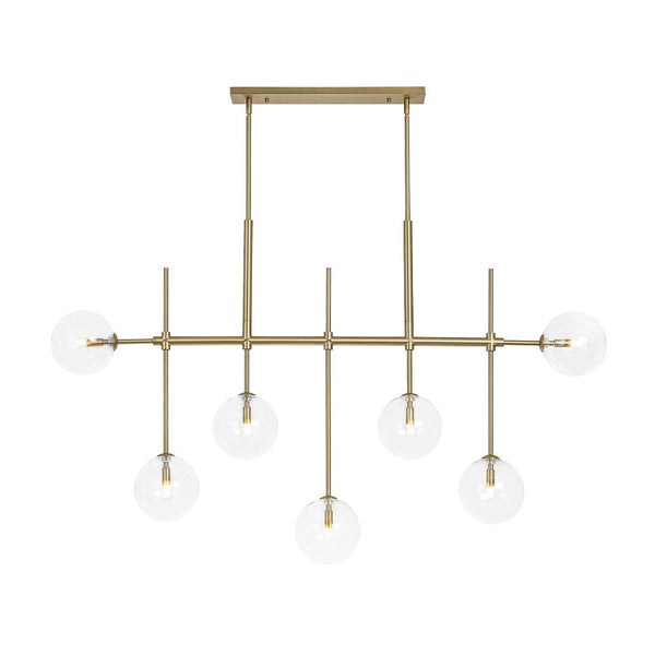 Chandelierias - 7 - Light Clear Glass Globe Modern Linear Chandelier - Chandeliers - Brass -