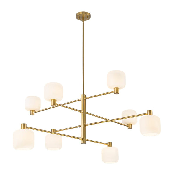 Chandelierias-8-Light Branch Linear Frosted White Glass Tiered Chandelier-Chandeliers-Brass-
