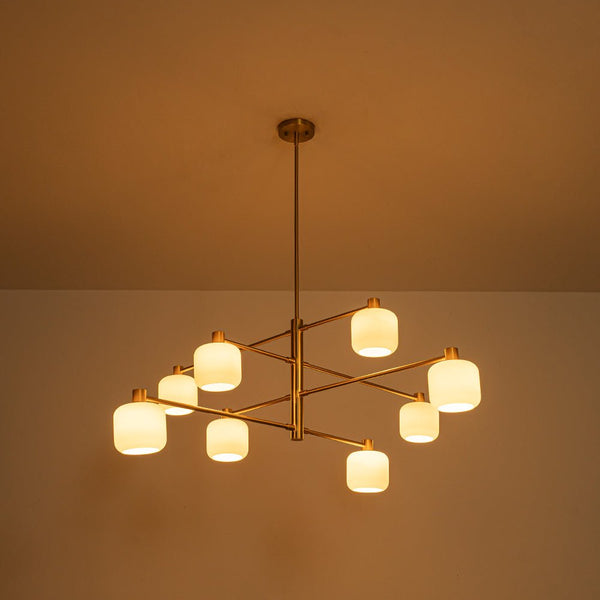 Chandelierias-8-Light Branch Linear Frosted White Glass Tiered Chandelier-Chandeliers-Brass-