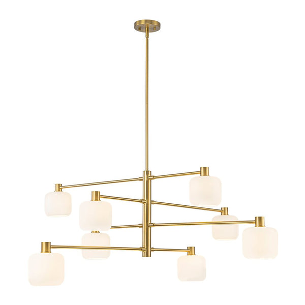 Chandelierias-8-Light Branch Linear Frosted White Glass Tiered Chandelier-Chandeliers-Brass-