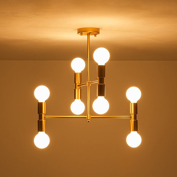 Chandelierias - 8 - Light Crossing Arm Tiered Linear Chandelier - Chandeliers - Brass -