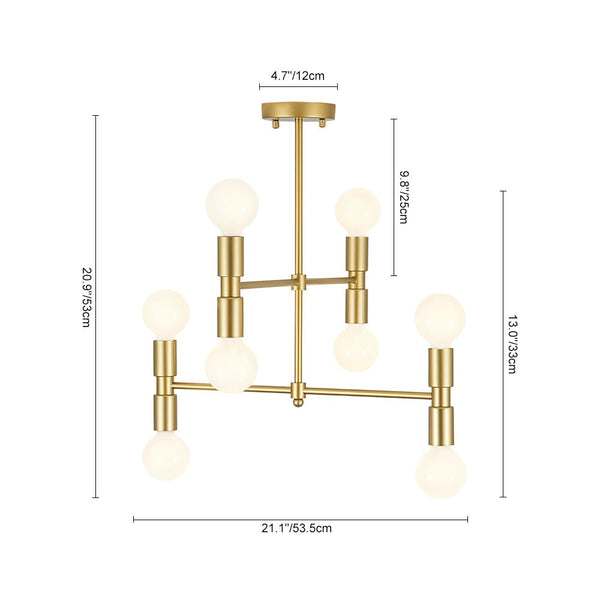Chandelierias - 8 - Light Crossing Arm Tiered Linear Chandelier - Chandeliers - Brass -