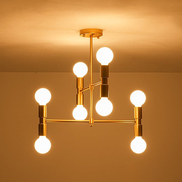 Chandelierias - 8 - Light Crossing Arm Tiered Linear Chandelier - Chandeliers - Brass -