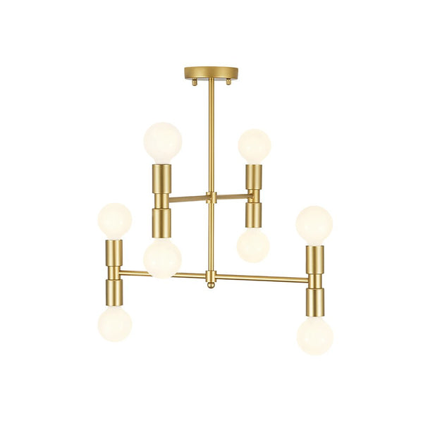 Chandelierias - 8 - Light Crossing Arm Tiered Linear Chandelier - Chandeliers - Brass -