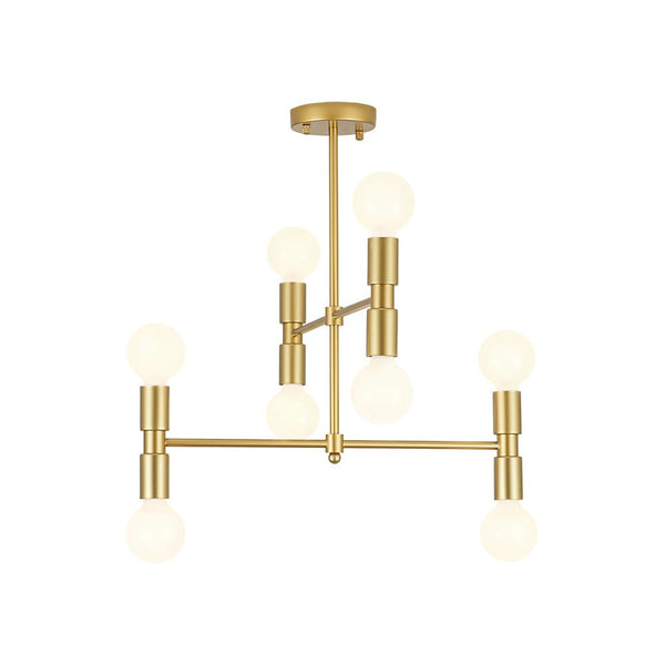 Chandelierias - 8 - Light Crossing Arm Tiered Linear Chandelier - Chandeliers - Brass -