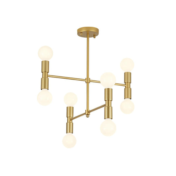 Chandelierias - 8 - Light Crossing Arm Tiered Linear Chandelier - Chandeliers - Brass -