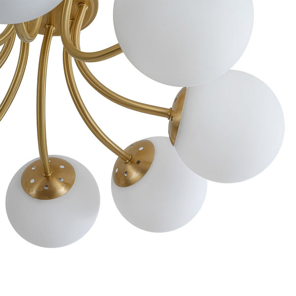 Chandelierias - 8 - Light Dreamy Bouquet Frosted Glass Globe Semi - Flush Mount - Semi Flush - Brass -