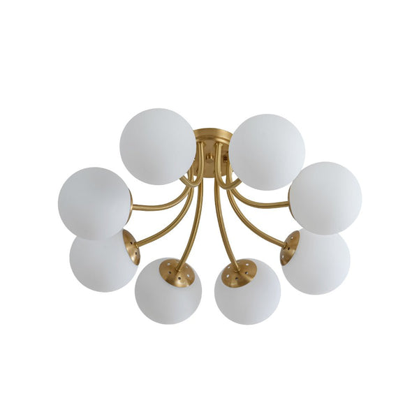 Chandelierias - 8 - Light Dreamy Bouquet Frosted Glass Globe Semi - Flush Mount - Semi Flush - Brass -