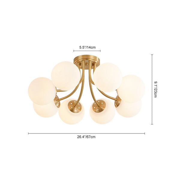 Chandelierias - 8 - Light Dreamy Bouquet Frosted Glass Globe Semi - Flush Mount - Semi Flush - Brass -